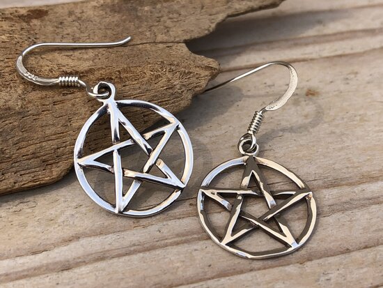 oorbellen pentagram zilver