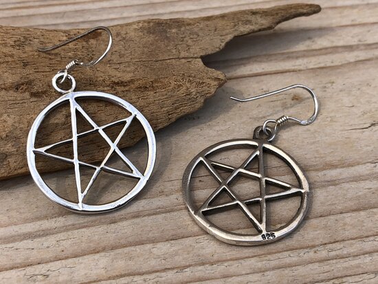 pentagram oorbellen echt zilver