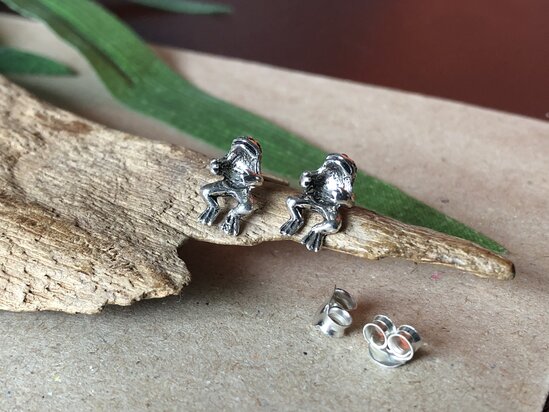 kleine zilveren oorbellen kikker 