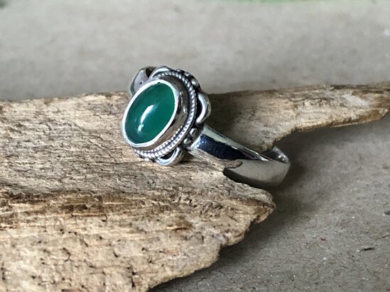 ring zilver groen steentje
