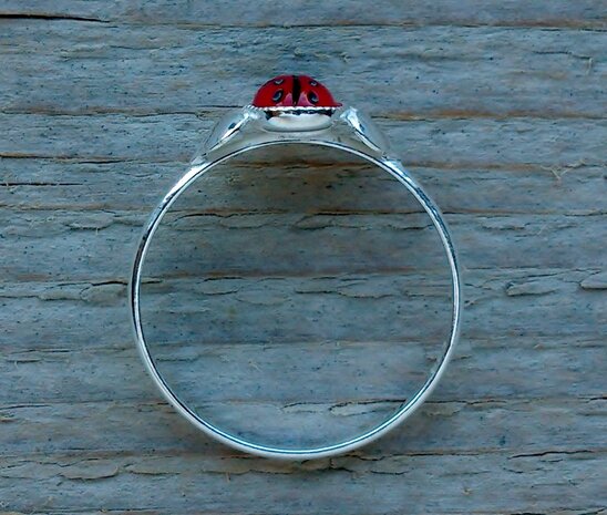 zilveren ring met lieveheersbeestje