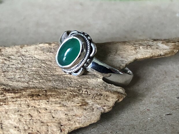 ring zilver groen steentje