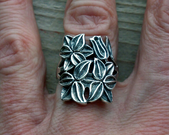 zilveren bloemen ring
