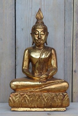 Boeddha houtsnijwerk hoogte 36cm