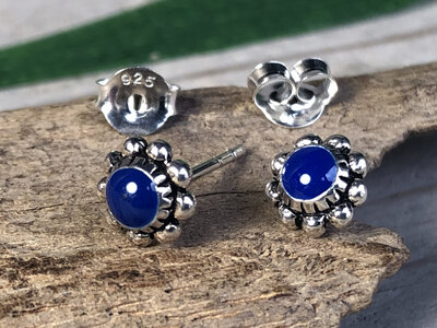 oorknopjes bloem blauw zilver leela