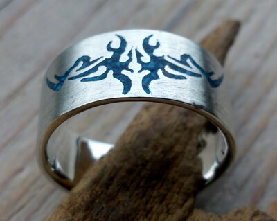 ring tribal blauw zilver (maat 20 - 20¼ - 21¼ - 21½ - 22¼) v.a.