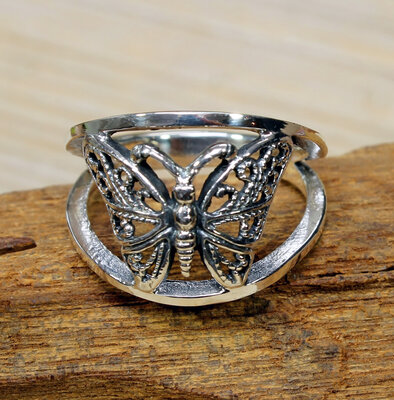 zilveren vlinder ring (maat 16¼-17-18¾) v.a.