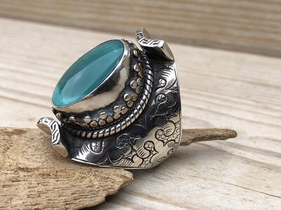 ring turquoise zilver (maat 20¾)