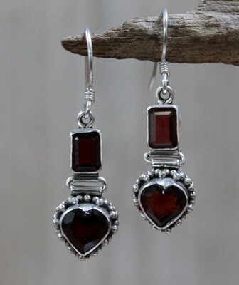 oorbellen donkerrood zilver