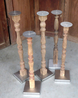 kandelaar oud hout met RVS ± 60 cm