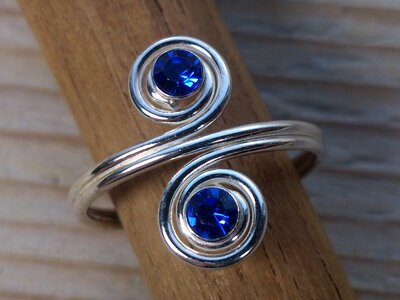 teenring zilver blauw (maat 16mm)