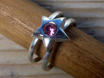 teenring zilver ster roze (maat 14mm)